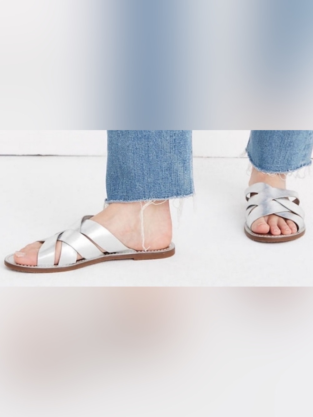 MADEWELL Boardwalk Slide Sandals - Woven Leather Straps. Size 8.5